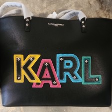 KARL LAGERFELD PARIS Maybelle Tote Zip Top Inner Pockets Coin Purse Black picture