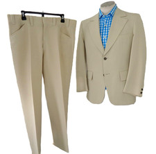 VTG 50s Marx Haas Baileys Ivory Suit 42R 38x30 Frogmouth Pocket Wide Lapel picture