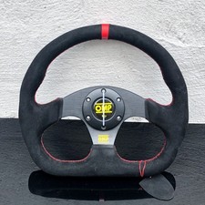 320mm OMP Black Suede Leather Steering Wheel D Shape Racing Red Stitching picture