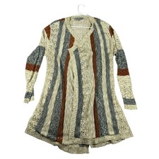 Absolutely Famous Womens 1X Cardigan Sweater Open Front Striped Knit Beige Rust picture