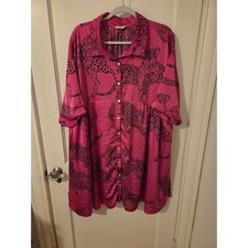 Entro Hot Pink Leopard Satin Babydoll Dress Button Down Oversized 1X Animal picture