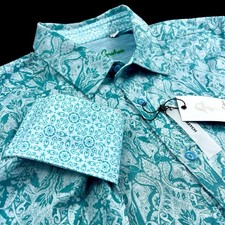 Robert Graham Geometric Paisley Floral Turquoise Green Sport Shirt $228 Large picture