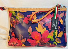 Cavalcanti Italian Leather Pink Watercolor Floral Clutch w/ brown leather NWT picture