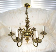SUPERB VTG Chandelier French Empire Heavy Solid Brass Ornate 6 Light Chandelier picture