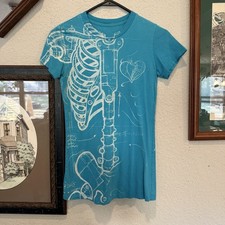 Vintage 00s Iron Fist Robo Wishbone Skeleton Ribcage Shirt Goth Emo M/L Slim Fit picture