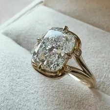 4Ct Cushion Cut Lab Created Diamond Women Engagement Ring 14K White Gold Plated picture