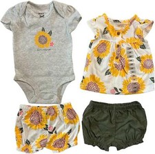 Carter's Girl 4-Piece Mix & Match Top, Bodysuit Shorts Set Sunflower picture