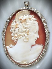 EXQUISITE MASSIVE ANTIQUE VINTAGE STERLING SILVER CARVED SHELL CAMEO PIN PENDANT picture