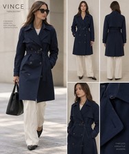 VINCE Navy Double-Breasted Trench Coat picture