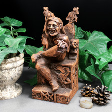 Loki Statue - Norse Viking Home Decor - Wood Finish God Figure picture
