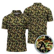 Bigfoot Camo Golf Polo Shirt, Funny Sasquatch Middle Finger Polo, Mens Camo Golf picture