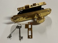 Antique Brass Corbin Inset Mortise Door Lockset, 2 Plates, 2 Keys, 2 Knobs picture