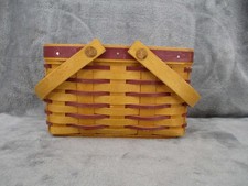 Longaberger Small Woven Picnic Basket Burgundy Trim Wooden Handles Decor 1998 picture