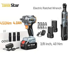 Taskstar 3/8 Ratchet 1/2 Cordless Impact Wrench Rechargable Battery Combo Kit picture