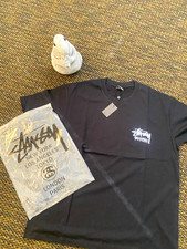 Stussy Men's Shanghai Black Double-Sided Graphic Logo Crew Neck T-Shirt L picture