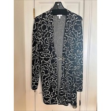 Charter Club Floral Clasp Cardigan in Black & White Size Large picture