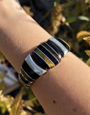 Vintage Chunky 950 Silver Bracelet- Tiger’s Eye, Black Onyx 74.6 Grams picture