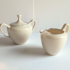 Vintage Lenox Montclair Creamer Covered Sugar Bowl Set Ivory Platinum picture