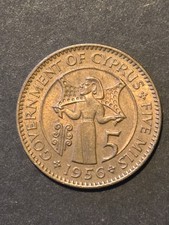 1956 British Cyprus 5 Mils Vintage Coin 158 picture