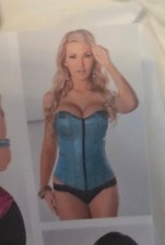 ESCANTE 93174 SEXY ZIP FRONT Corset Soft Boning & Lace up Back TURQUOISE BLUE 32 picture