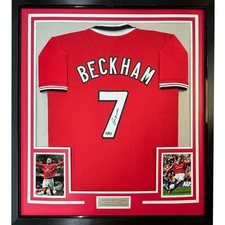 Framed Facsimile Autographed David Beckham 35x39 ManU Red Reprint Jersey picture