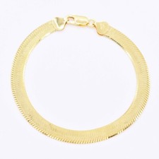 7mm Flexible Herringbone Chain Bracelet Real 14K Yellow Gold-Plated Silver 925 picture