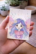 Whimsical Girl Art Print ACEO 2.5x3.5 – Colorful Fantasy Portrait Mini Artwork picture