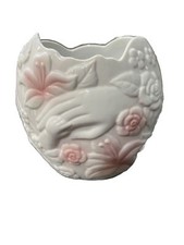 Vintage Mother And Baby Planter. Holding Hands Pink Ceramic Showers Gift picture