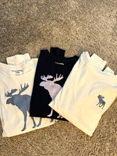 Abercrombie Kids 3-Pack Long Sleeve Graphic Moose Cotton Shirts White/Black 4/5 picture