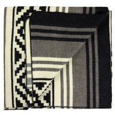 X-LARGE ALPACA WOOL BLANKET 102x83 in REVERSIBLE AZTEC STRIPE BLACK-GRAY-CREAM picture