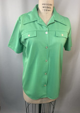 Women’s Vintage Top SIZE LARGE green short sleeve 60s 60s point collar picture