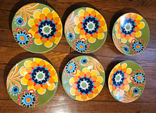 Pier 1 Imports Retro Flower Floral Stoneware Salad/Dessert Plates Set of 6  EUC picture