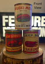 Biloxi Miss, Deep Sea, Cariboo Vintage Shrimp & Lobster Advertising Tins picture