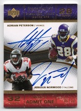 2007 UD Exquisite Signature Ticket Match Adrian Peterson Jerious Norwood Auto 30 picture