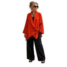 Heydari Linen Wrap Jacket Womens S Orange Lagenlook Art To Wear Boho Top picture