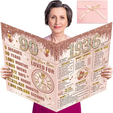 Large 90Th Birthday Card with Envelope for Girls, Pink Rose Gold the Year 1936 H picture