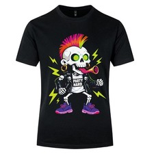 Retro Punk Party Skull T-Shirt, Neon Mohawk & Rock Graphic, Bold Streetwear picture