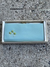 Vintage 1960s Lady Buxton Aqua Blue Leather Wallet Floral Kiss Lock NIB Box picture