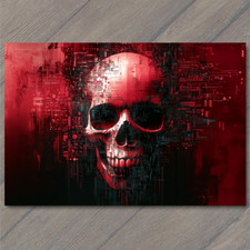 ART CARD Horror Glitch Skull Red Static Cyberpunk Digital Fractured Skull Red picture