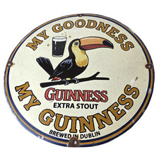 Vintage Guinness Beer Sign - Alcohol Brewery Extra Stout Toucan Porcelain Sign picture
