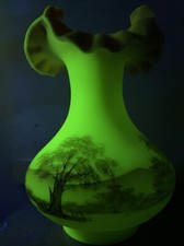 Fenton Burmese Custard Satin Ruffled Vase Uranium Vintage Signed Gloria Finn picture