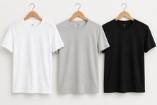 H&M Men's Slim Fit Crew Neck Short Sleeve T-Shirt 3-Pack Black/White/Gray M picture