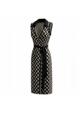 DVF Black Cream Wrap Maxi Dress Geometric Belted picture