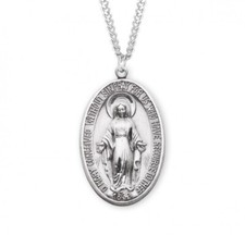 Large Miraculous 925 Sterling Silver Blessed Mary Pendant Medal Necklace picture