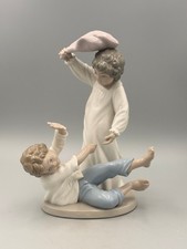 Vintage NAO by Lladro Porcelain Figurine Pillow Fight Two Boys Playing, Spain picture