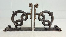 Pair of antique ornate thick hand wrought iron wall brackets corbels sconces 2 picture
