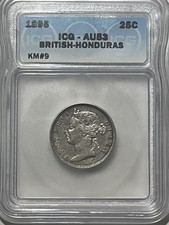 1895 British Honduras 25 Cents, ICG 25c Silver Coin, KM#9 picture