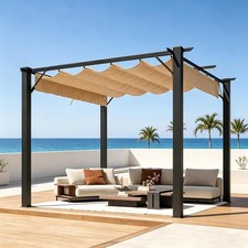 12 x 10 ft 10' x 10' Outdoor Metal Pergola with Retractable Canopy Patio Gazebos picture