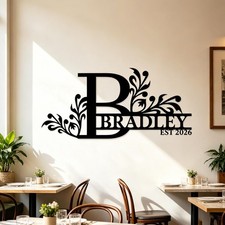 Custom Family Name Metal Wall Sign Floral Monogram Established Date Decor picture