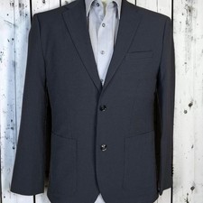 H & M Blazer Jacket Mens 40R Slim Fit Dark Navy Textured Half Lined NWOT picture